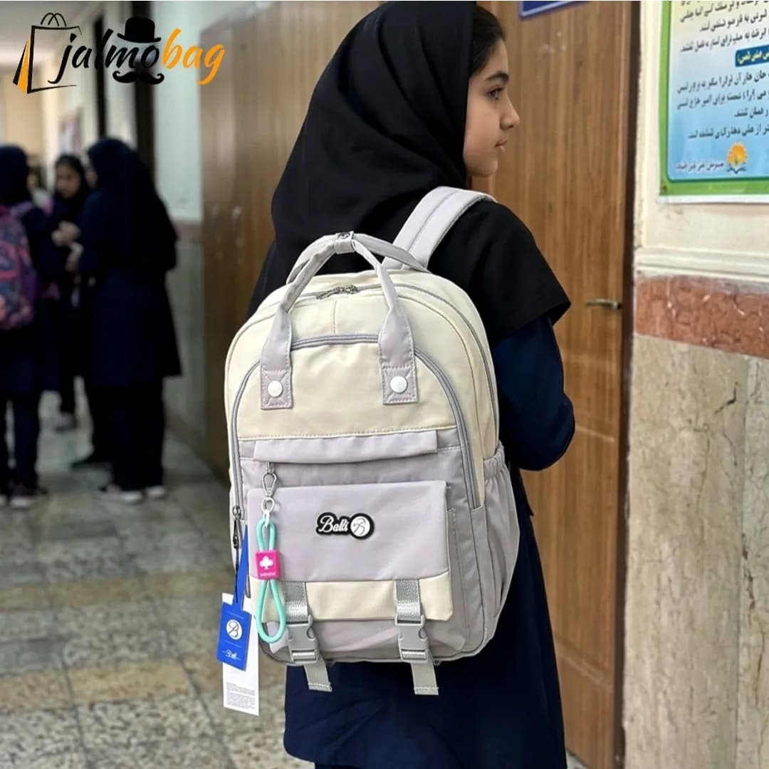 کوله پشتی مدرسه رنگی ضد آب مناسب دبستان و راهنمایی ارتفاع 40 سانتیمتر — تصویر ۵