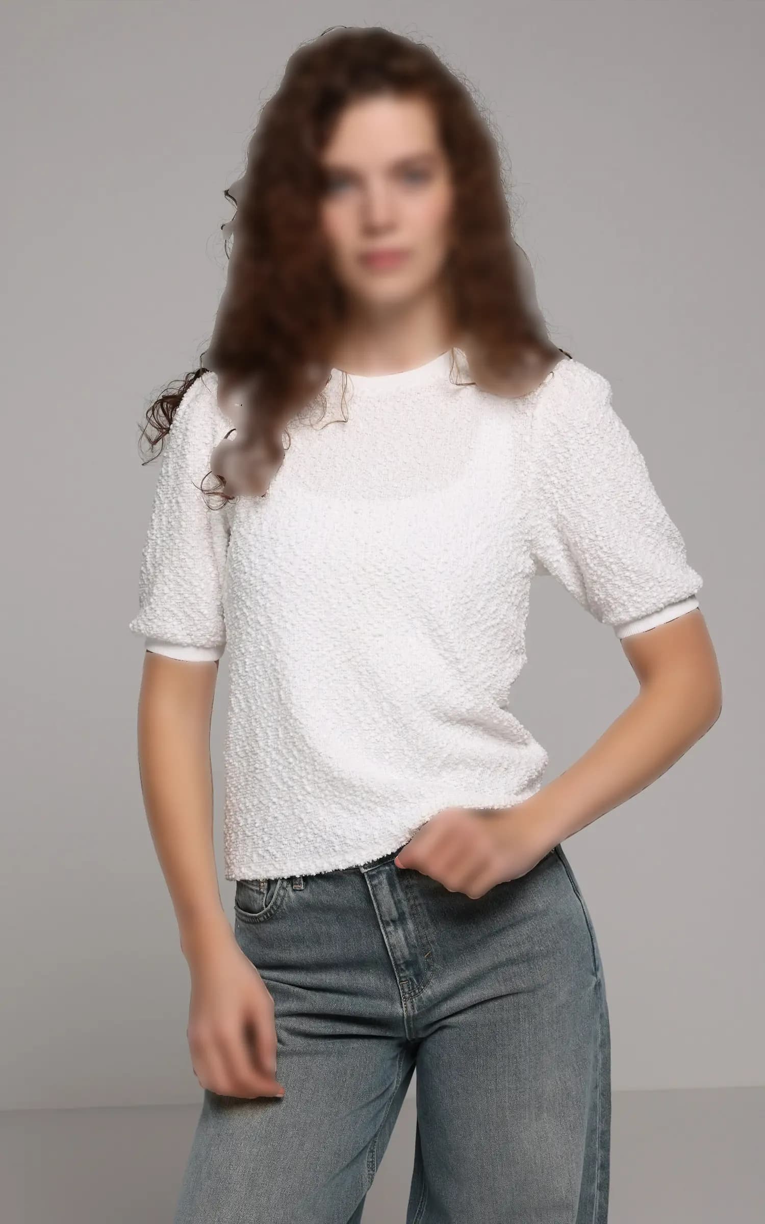 تیشرت زنانه سفید بافتدار یقه گرد آستین کوتاه Colin’s کد CL1079155 — تصویر ۶