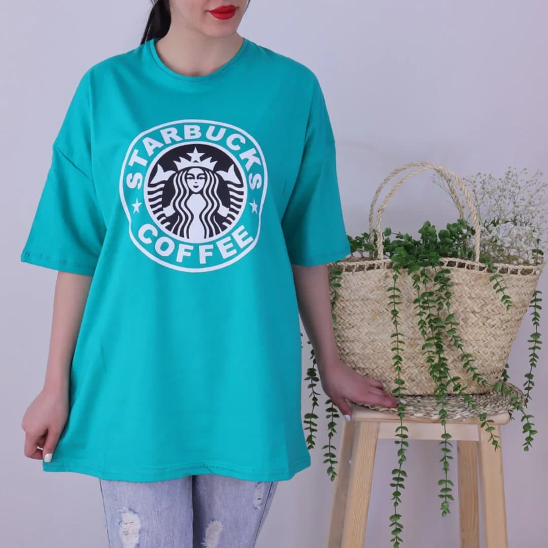 تیشرت زنانه لانگ طرح Starbucks مدل TL22111 — تصویر ۲