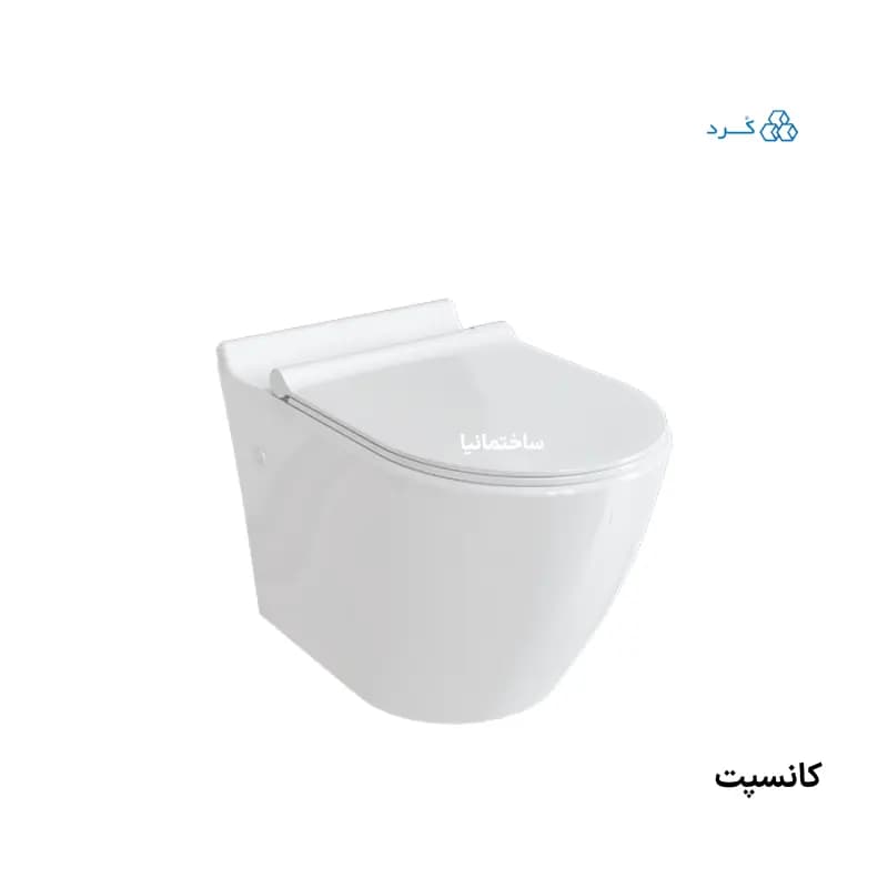 توالت فرنگی وال هنگ کانسپت چینی کرد با طراحی مینیمال و درب آرامبند اسلیم | نصب دیواری و تخلیه ریزشی — تصویر ۷