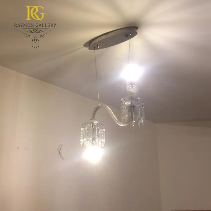 لوستر آویزی باکارات 2 شاخه کریستالی — تصویر ۳