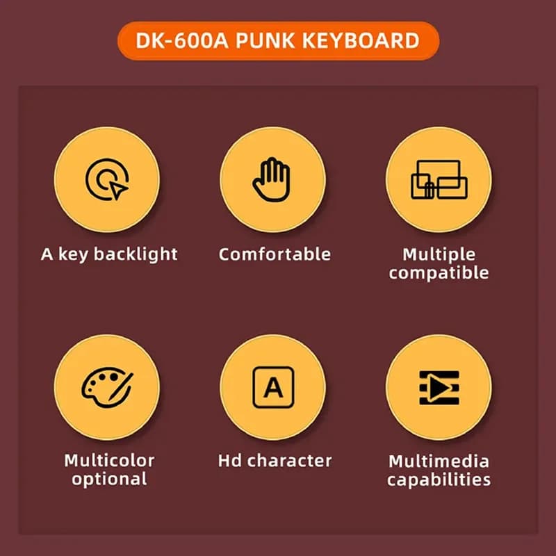 کیبورد سیم دار فانتزی جرتک مدل PUNK DK-600 – سفید مشکی — تصویر ۱۰
