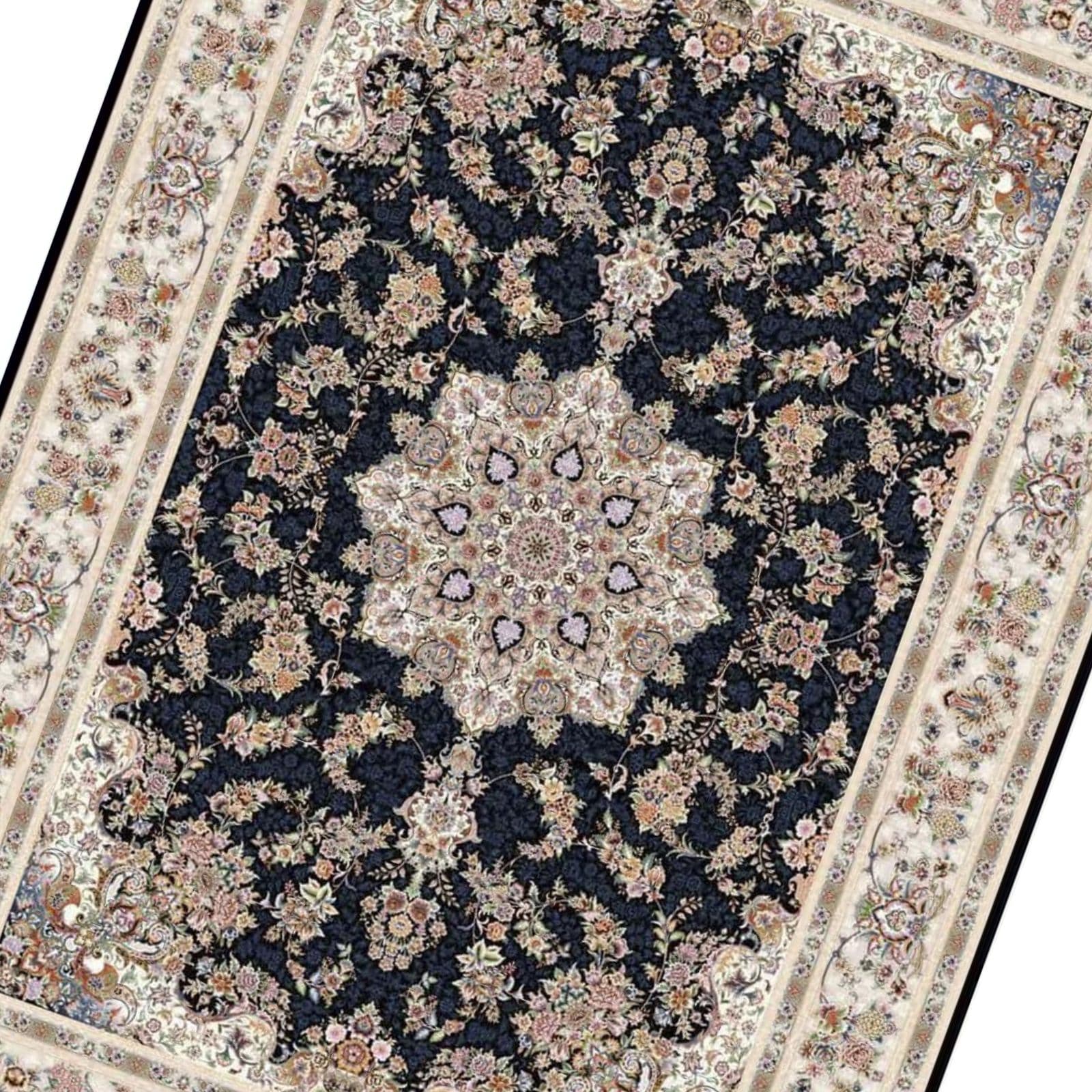 فرش ماشینی آریاس طرح جواهر زمینه سرمه ای کد M06203 — تصویر ۲