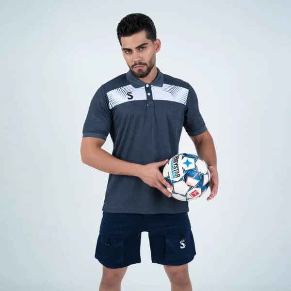 پولوشرت طرح پلکانی نوک مدادی/ سفید کد 4229 سینا اسپرت — تصویر ۲