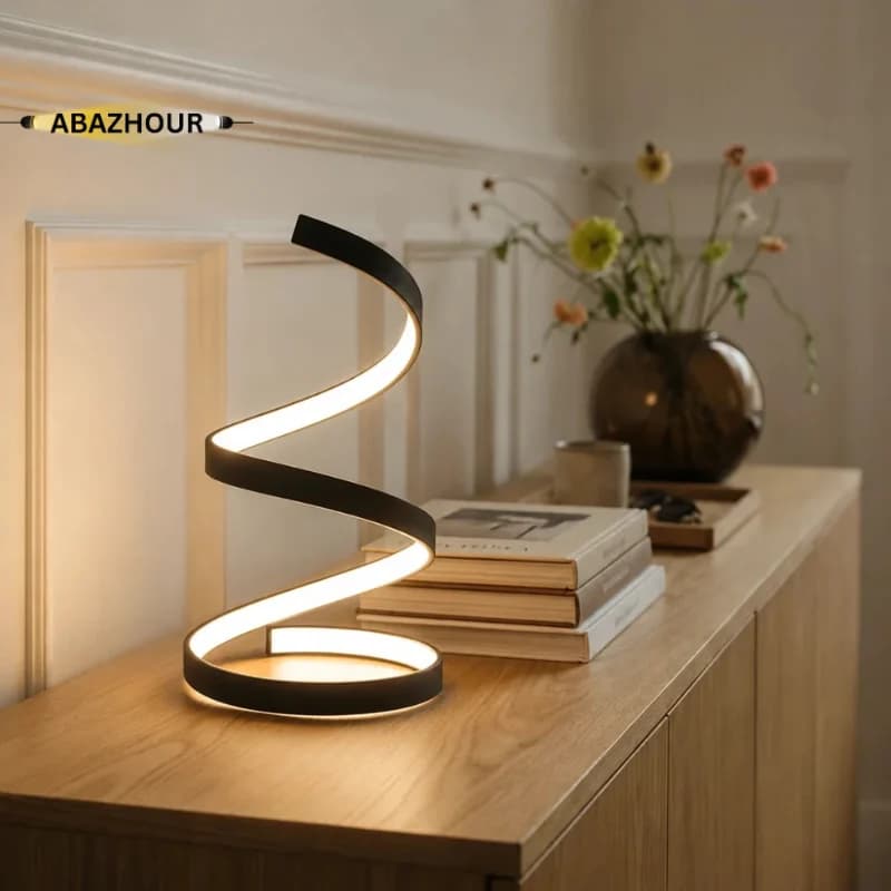 آباژور رومیزی مدرن LED مارپیچی با بدنه آلومینیوم کد RM104 — تصویر ۲