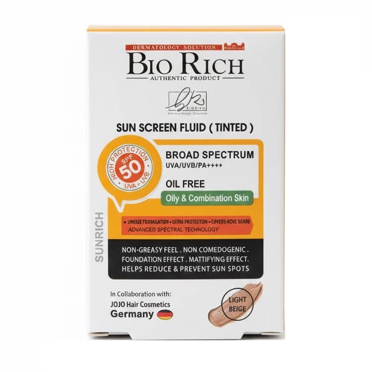 فلوئید ضد آفتاب رنگی بایوریچ سانریچ SPF50 پوست چرب و مختلط ۵۰ میل — تصویر ۶