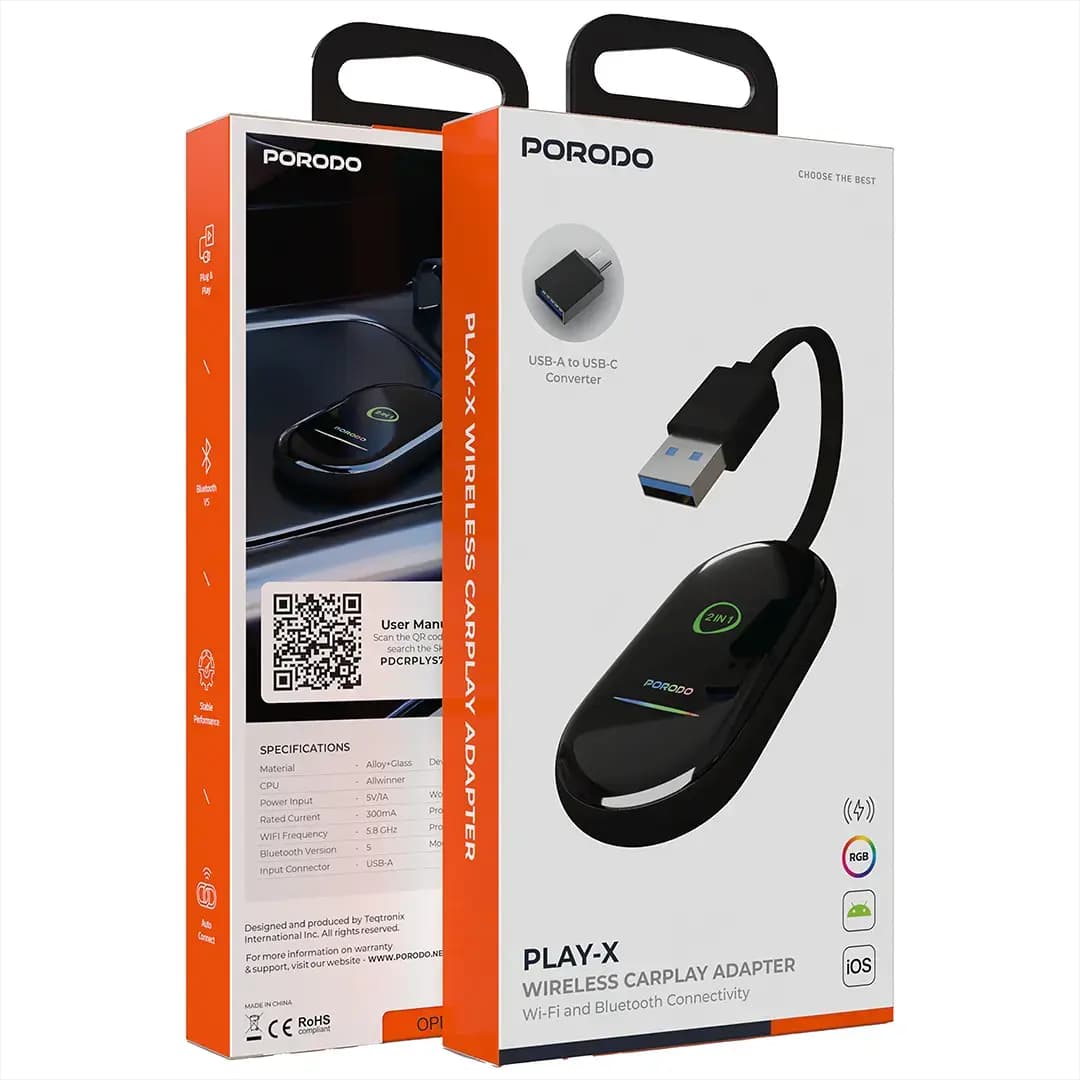 دانگل کارپلی پرودو مدل Porodo Play-X Wireless CarPlay Adapter — تصویر ۸