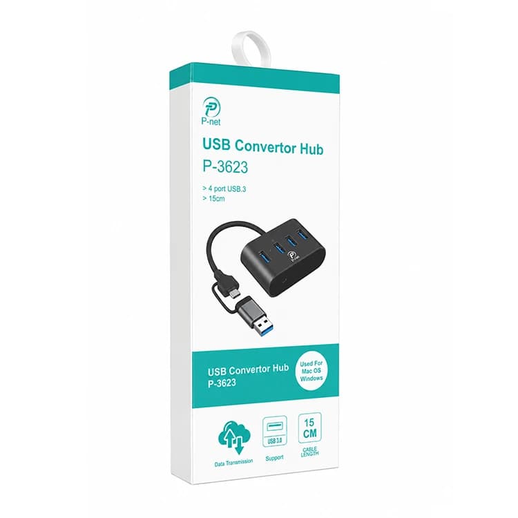 هاب 4 پورت TYPE-C+USB3 پی نت مدل P-3623 — تصویر ۳