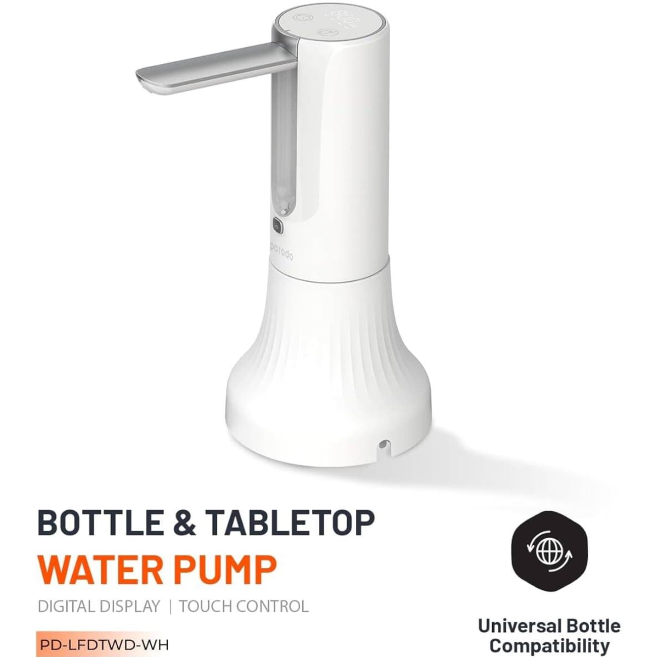پمپ آب رومیزی شارژی پورودو مدل Porodo Bottle & Tabletop Water Pump PD-LFDTWD-WH — تصویر ۱۲