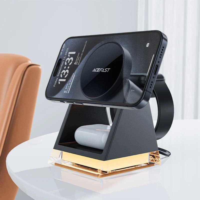 استند و شارژر وایرلس چند کاره مگ سیف ایس فست ACEFAST E17 با قابلیت شارژ اپل واچ — تصویر ۴