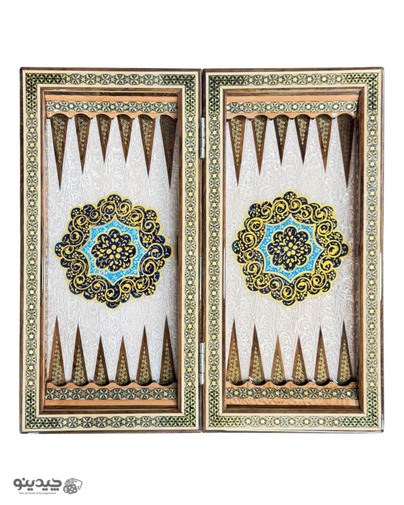 تخته نرد خاتم کاری تذهیب طرح ماندگار 35 سانتی کد 10392 — تصویر ۴