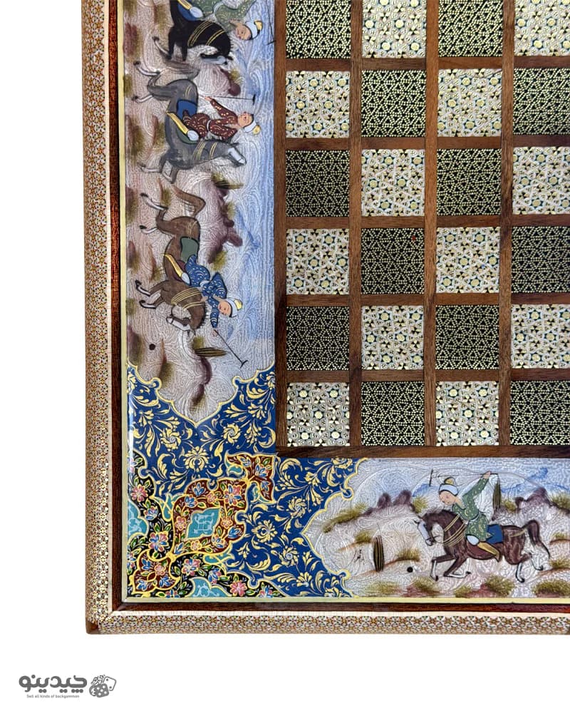 تخته نرد خاتم کاری نقاشی چوگان طرح سواران کد 10362 — تصویر ۴