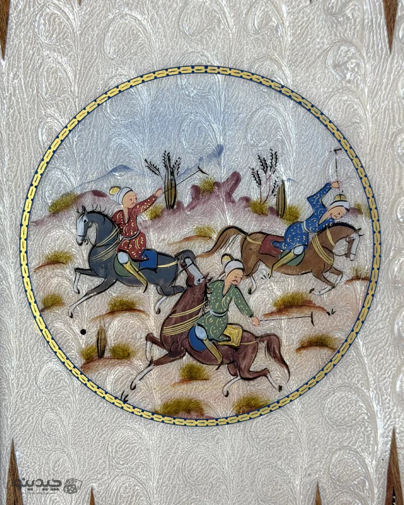تخته نرد خاتم کاری نقاشی چوگان طرح سواران کد 10362 — تصویر ۶