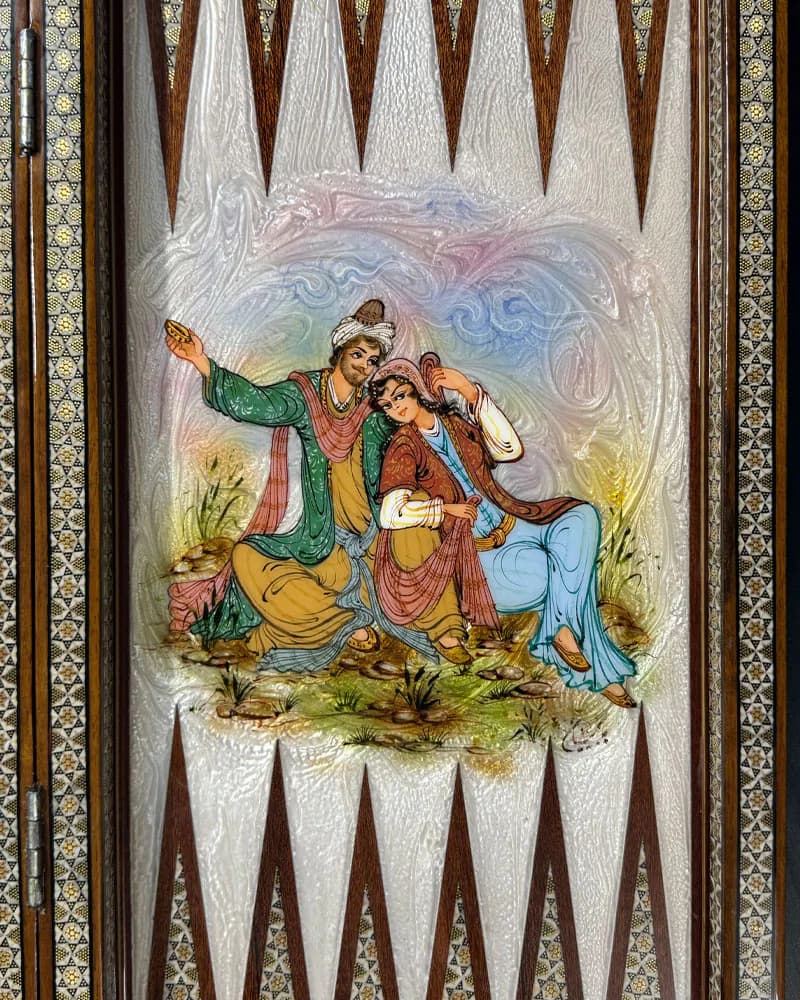 تخته نرد خاتم کاری نقاشی مجلس بزم طرح هزار شب کد 10268 — تصویر ۵