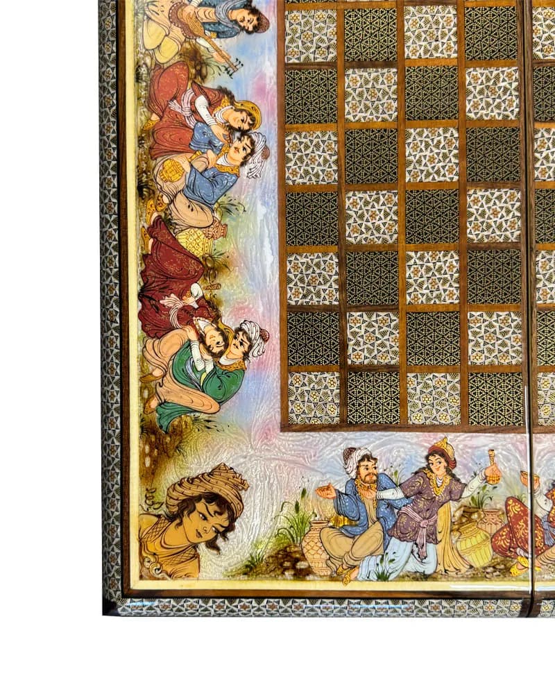 تخته نرد خاتم کاری نقاشی مجلس بزم طرح هزار شب کد 10268 — تصویر ۷
