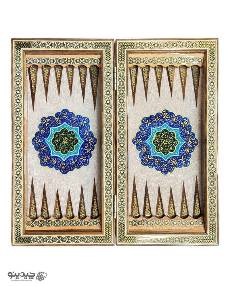 تخته نرد خاتم کاری تذهیب طرح خوشه 35 سانتی کد 10389 — تصویر ۳