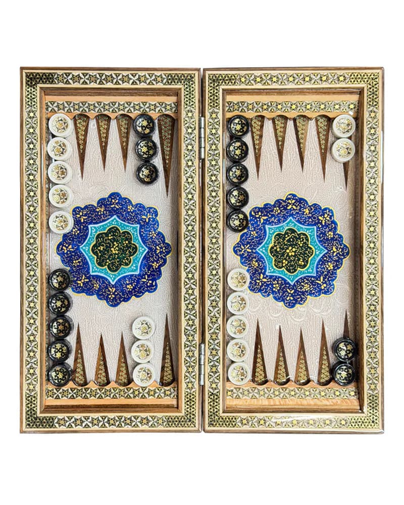 تخته نرد خاتم کاری تذهیب طرح خوشه 35 سانتی کد 10389
