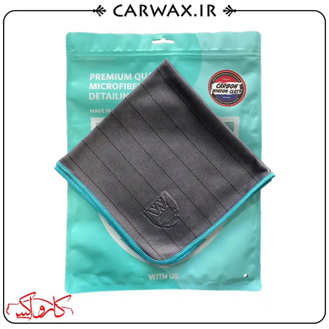 دستمال مایکروفایبر 40*40 شیشه و دیتیلینگ خودرو ویداس WithUs Carbon Window Cloth 350gsm