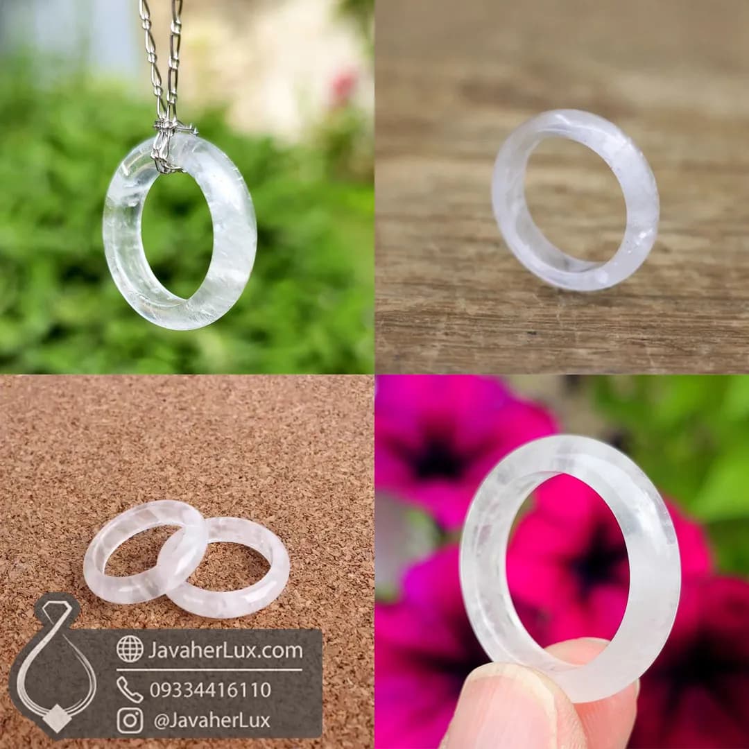 حلقه سنگی کریستال کوارتز طبیعی – درخشش انرژی و زیبایی _ کد 401104 — تصویر ۴