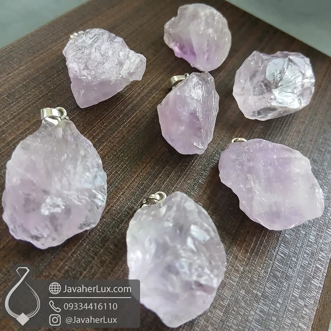 گردنبند سنگ آمتیست راف طبیعی درشت و زیبا _ کد 401059 — تصویر ۱۱