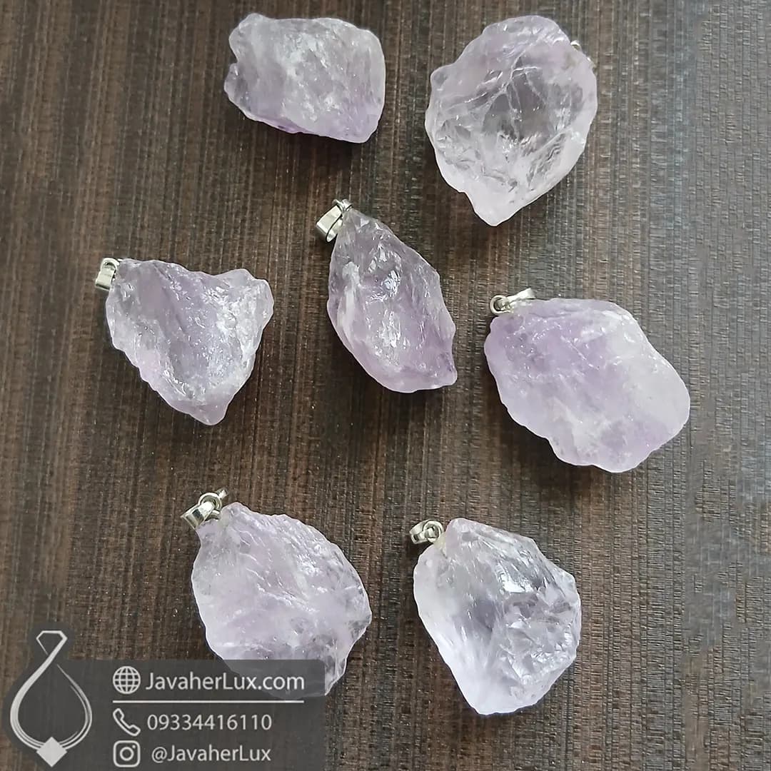 گردنبند سنگ آمتیست راف طبیعی درشت و زیبا _ کد 401059 — تصویر ۹