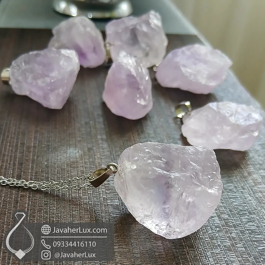 گردنبند سنگ آمتیست راف طبیعی درشت و زیبا _ کد 401059 — تصویر ۶