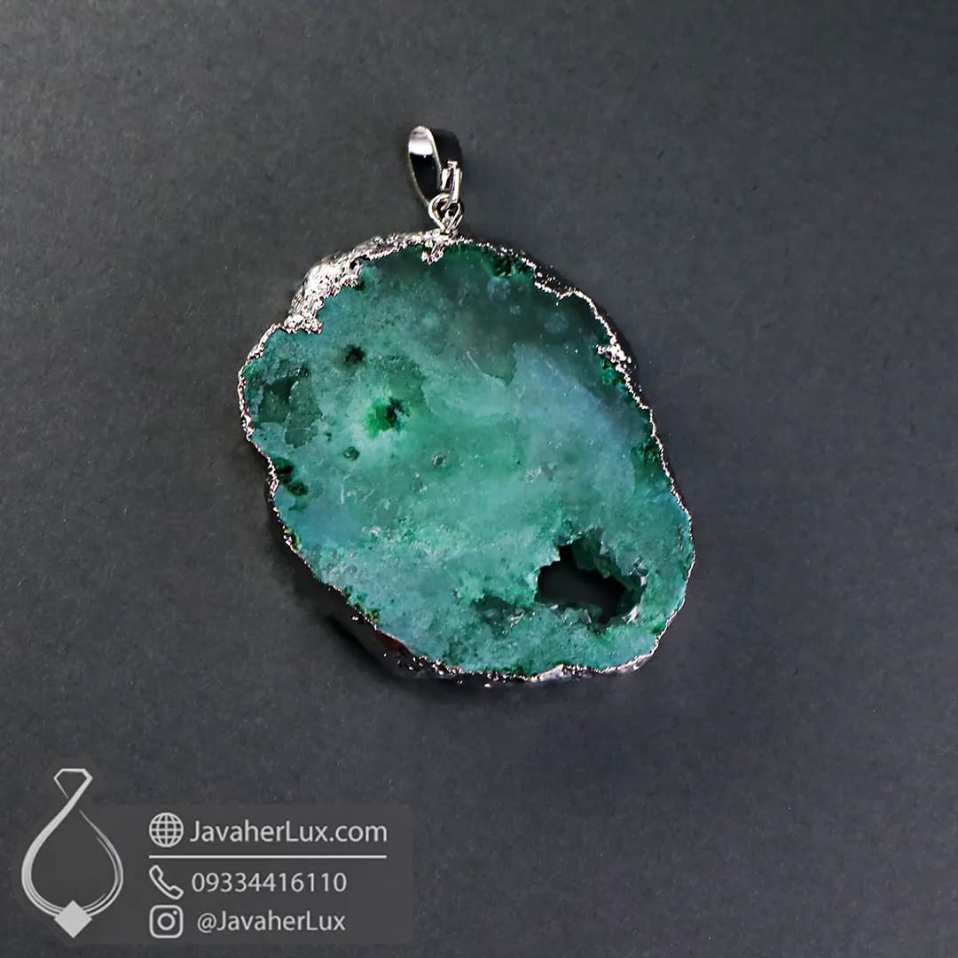 گردنبند ژئود کوارتز سبز سنگ طبیعی درشت و زیبا _ کد : 401002 — تصویر ۱۲