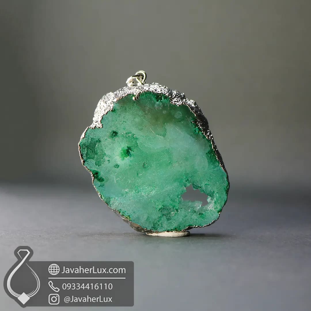 گردنبند ژئود کوارتز سبز سنگ طبیعی درشت و زیبا _ کد : 401002 — تصویر ۹