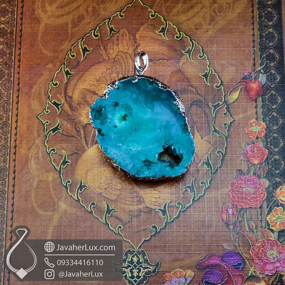 گردنبند ژئود کوارتز سبز سنگ طبیعی درشت و زیبا _ کد : 401002 — تصویر ۵