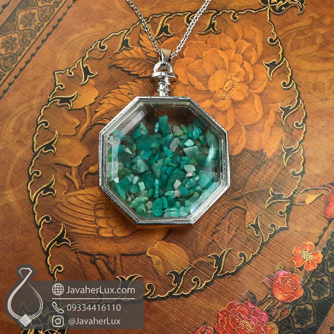 گردنبند هشت ضلعی سنگ آونتورین سبز درشت و زیبا _ کد : 401001 — تصویر ۷