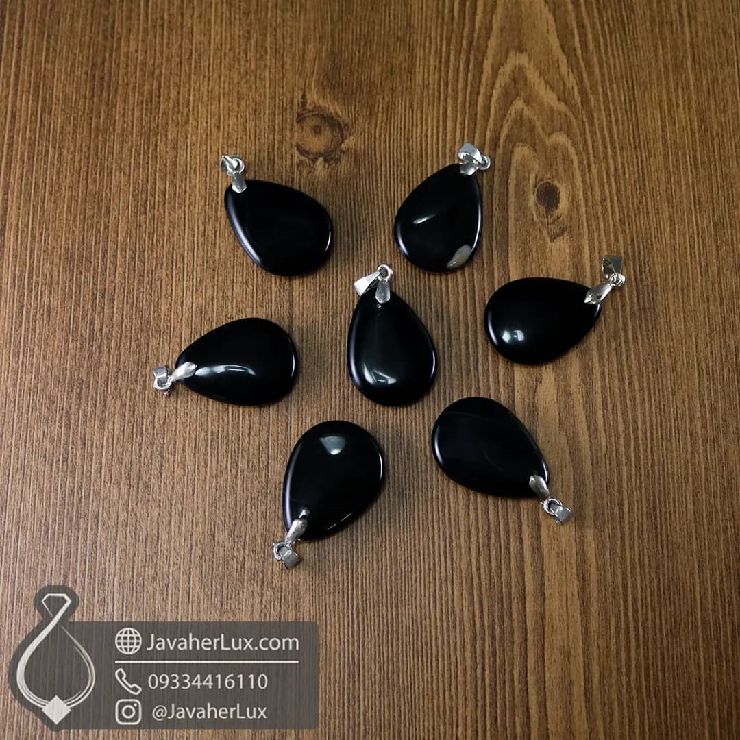 گردنبند سنگ عقیق سیاه تراش اشکی _ کد : 400995 — تصویر ۷