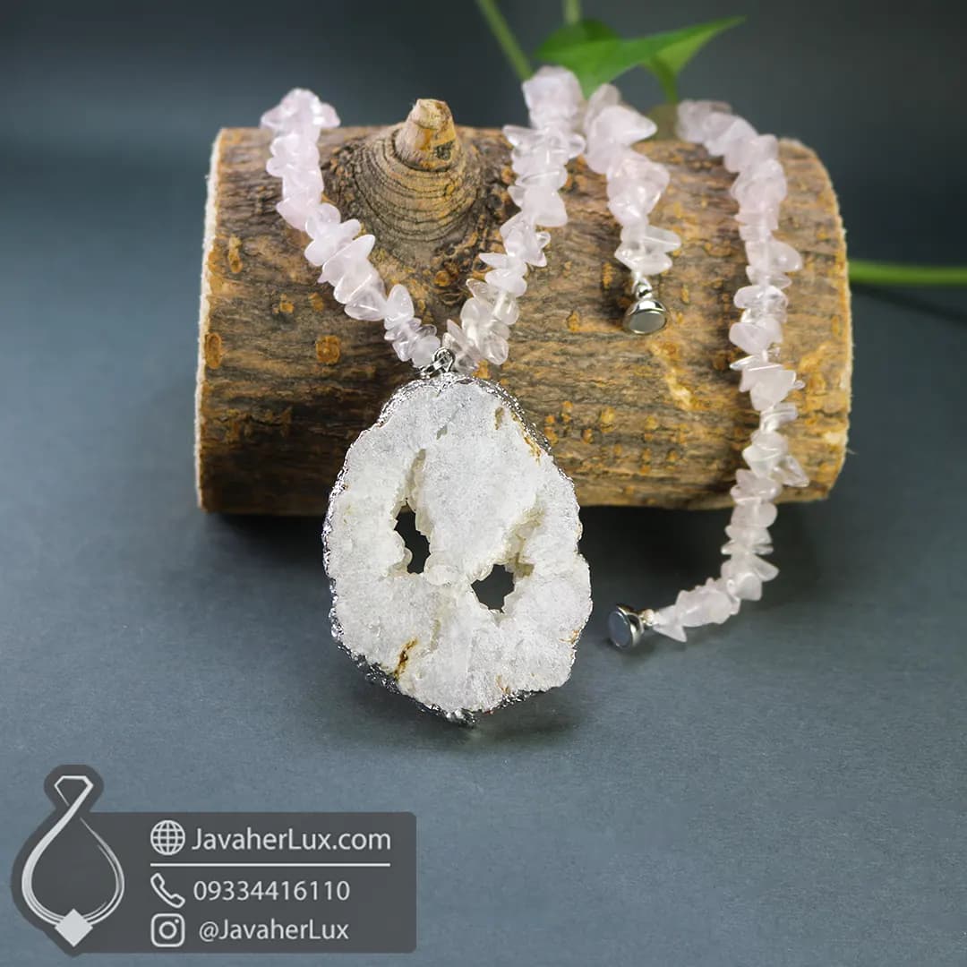 گردنبند ژئود کریستال کوارتز سنگ طبیعی درشت و زیبا _ کد : 400975 — تصویر ۲