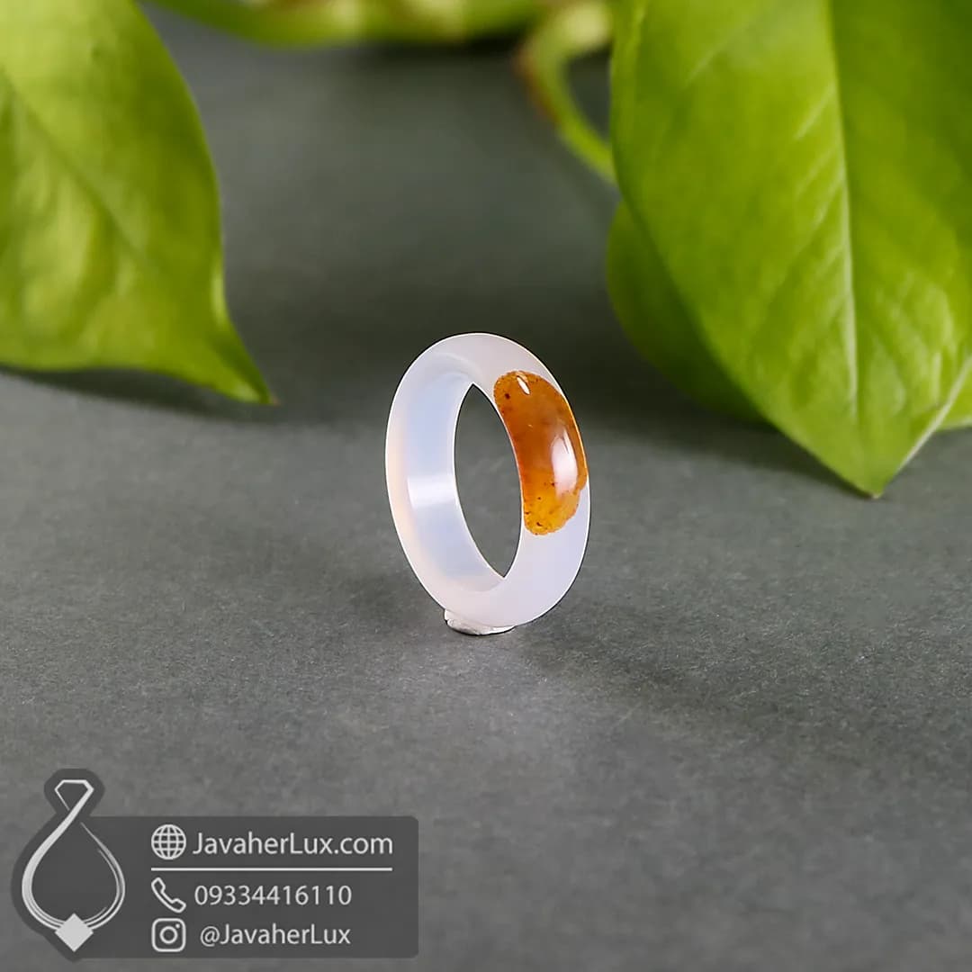 حلقه سنگی عقیق طبیعی سفید مدل کیمیاگر _ کد 400968 — تصویر ۵