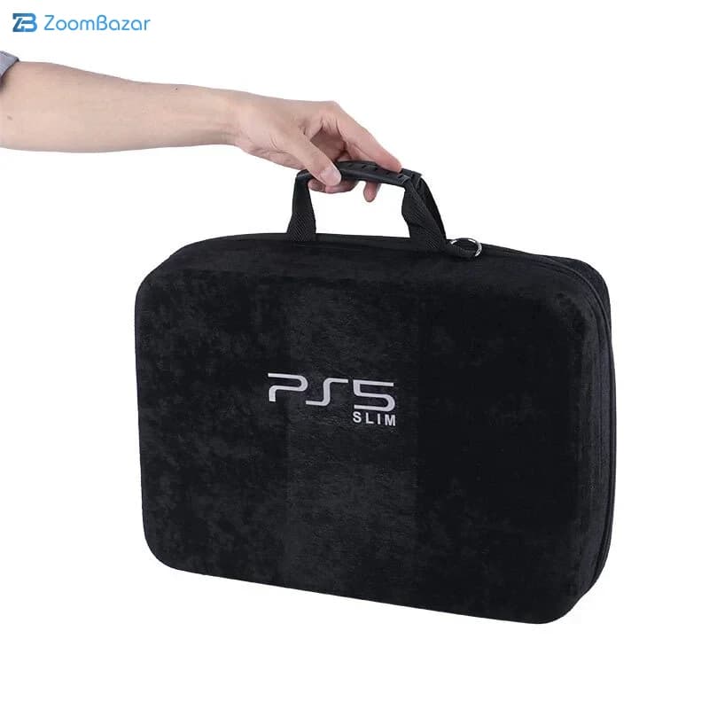کیف کنسول بازی PS5 Slim مخملی مشکی + نگهدارنده هدست — تصویر ۲
