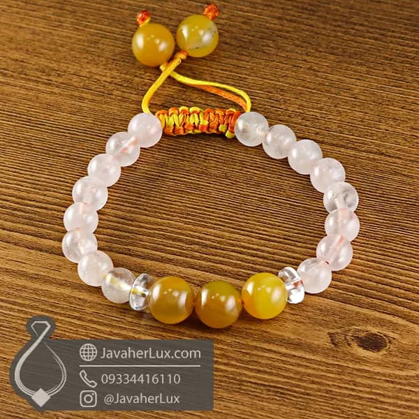 دستبند سنگی کوارتز و عقیق زرد _ کد : 400962 — تصویر ۶