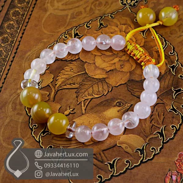 دستبند سنگی کوارتز و عقیق زرد _ کد : 400962 — تصویر ۵
