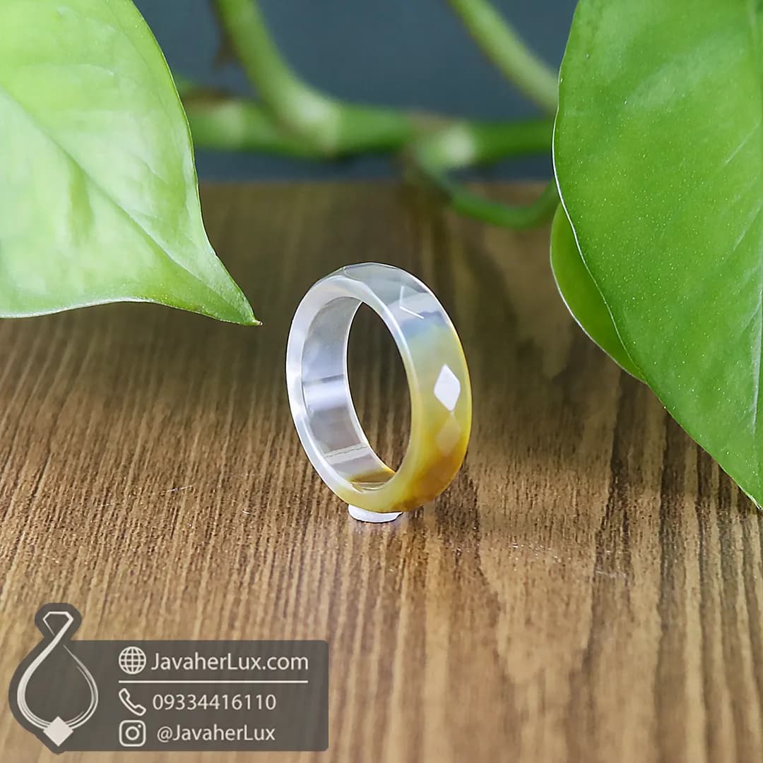 حلقه سنگی عقیق طبیعی و معدنی دو رنگ مدل بیستون _ کد 400951 — تصویر ۷