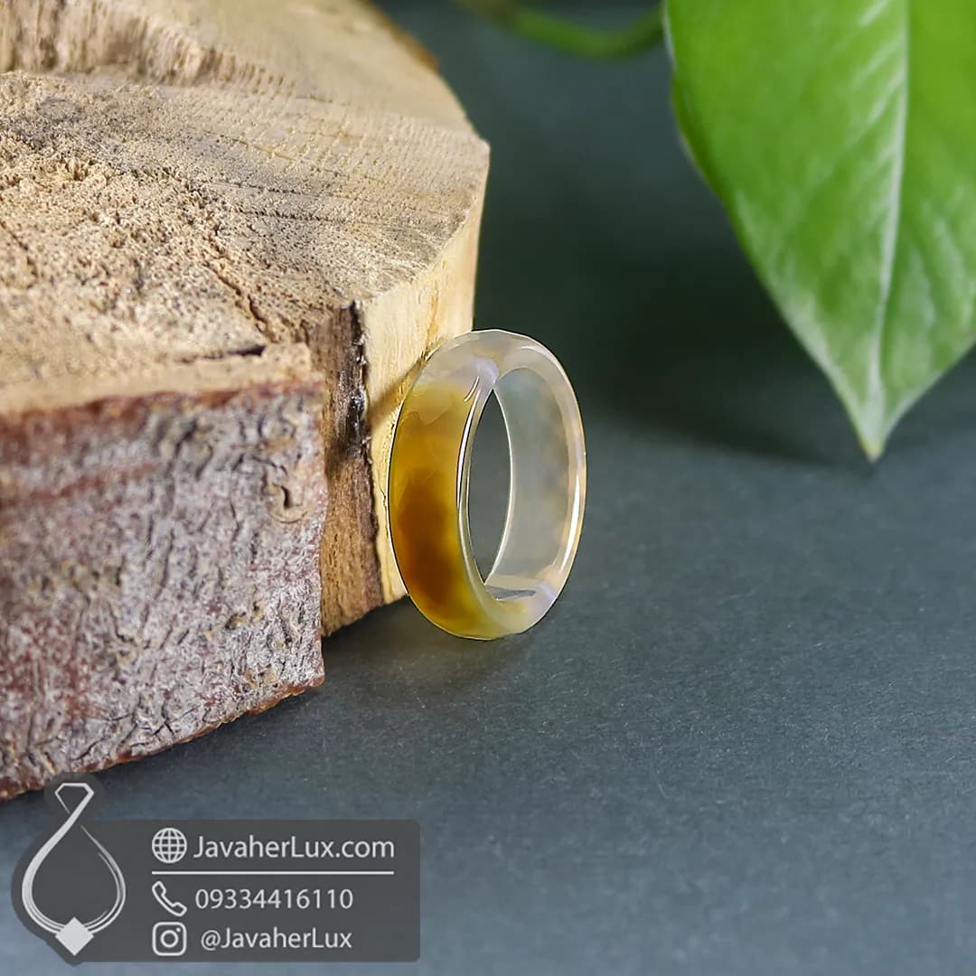 حلقه سنگی عقیق طبیعی و معدنی دو رنگ مدل بیستون _ کد 400951 — تصویر ۱۰