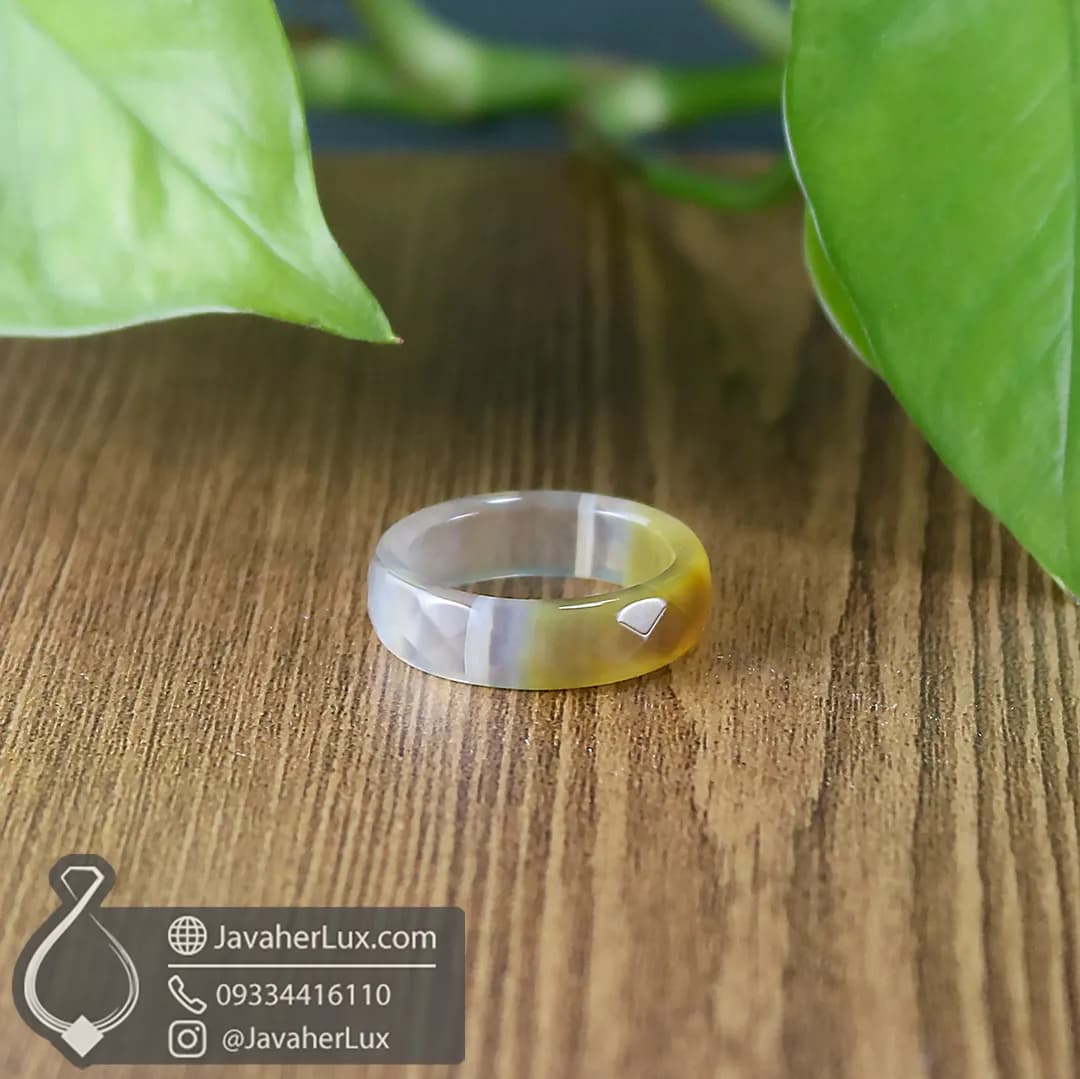 حلقه سنگی عقیق طبیعی و معدنی دو رنگ مدل بیستون _ کد 400951 — تصویر ۲