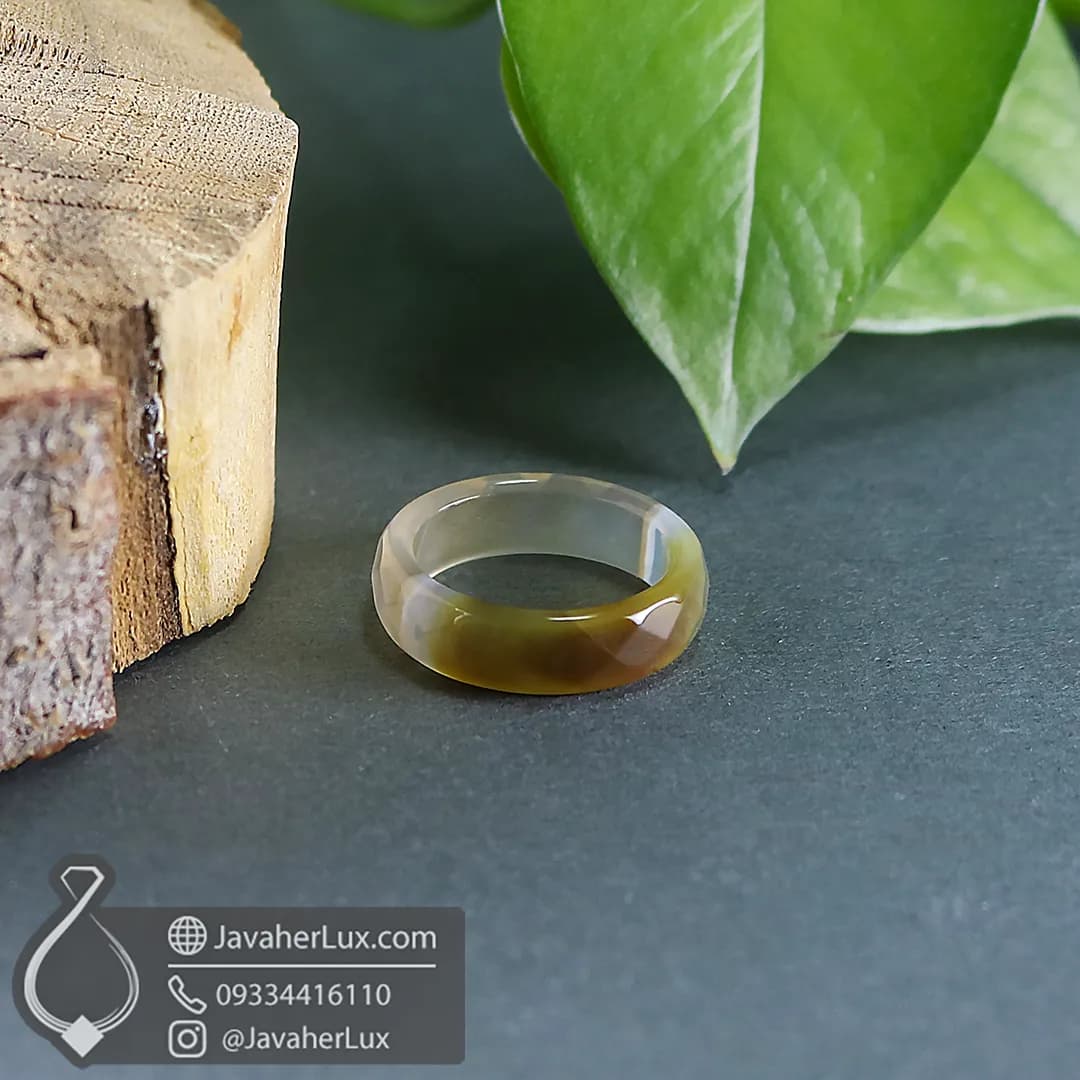 حلقه سنگی عقیق طبیعی و معدنی دو رنگ مدل بیستون _ کد 400951 — تصویر ۳