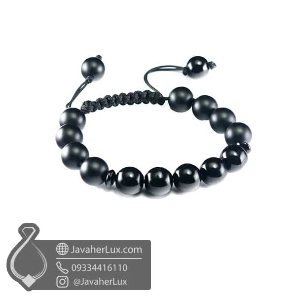 دستبند مهره سنگی عقیق سیاه بافت کشویی _ کد : 400937 — تصویر ۲