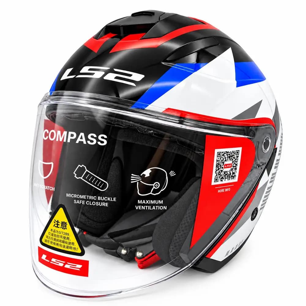 کلاه کاسکت LS2 Compass همراه با طلق یدک دودی سفید آبی — تصویر ۵