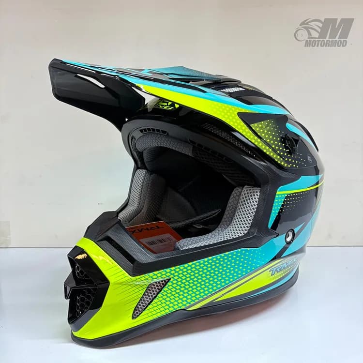 کلاه موتورسیکلت کراسی تایگر مدل Tiger XR Racing آبی فسفری — تصویر ۶