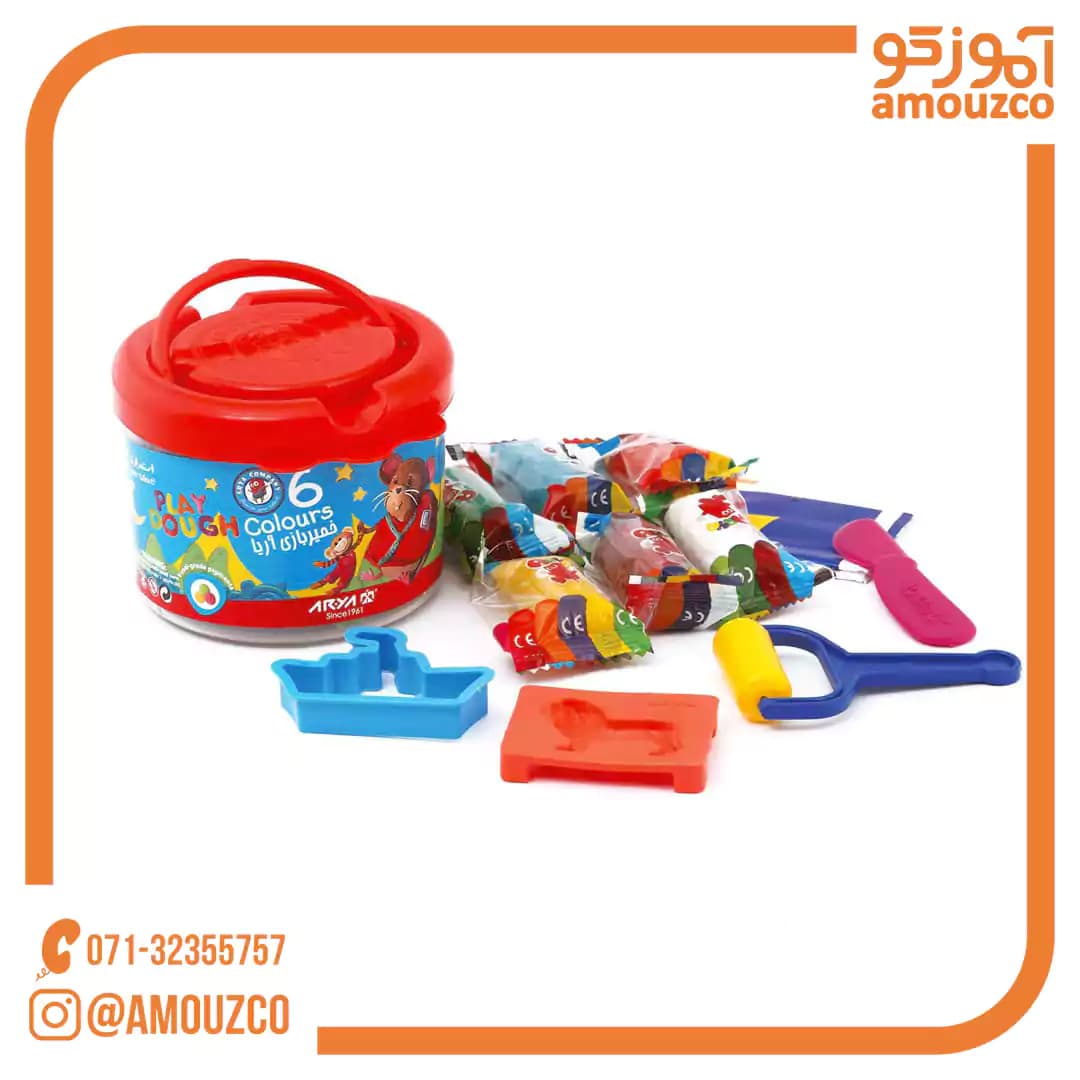 خمیر بازی 6 رنگ سطلی آریا مدل 1001