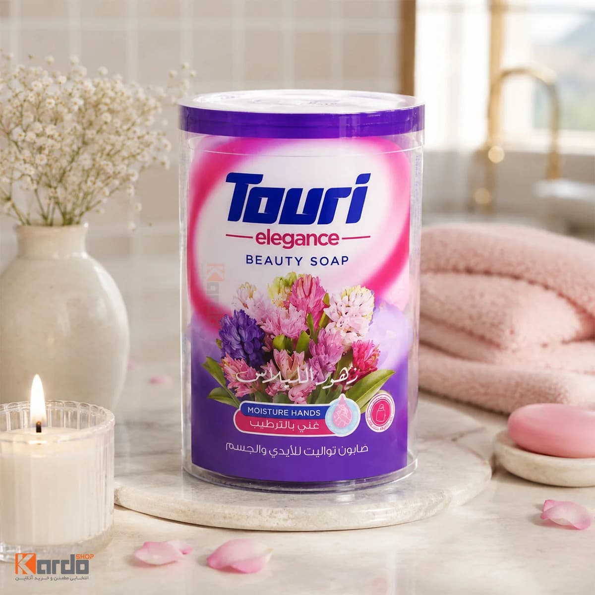 صابون شستشو مرطوب کننده بدن توری مدل یاس 100 گرم بسته 4 عددی — تصویر ۲