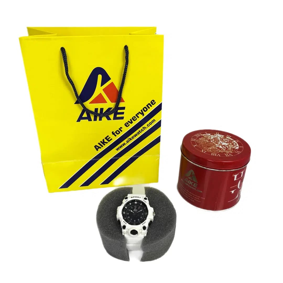 ساعت مچی اسپرت آیک | AIKE طرح G-SHOCK عقربه ای مدل AK-005 رنگ سفید به همراه جعبه و پاکت اورجینال — تصویر ۱۲