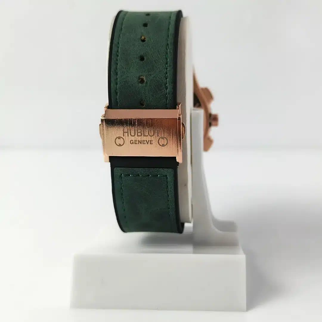 ساعت مچی مردانه و پسرانه هابلوت HUBLOT طرح کورنوگراف (های کپی درجه 1 ) رزگلد مشکی بند چرم — تصویر ۵