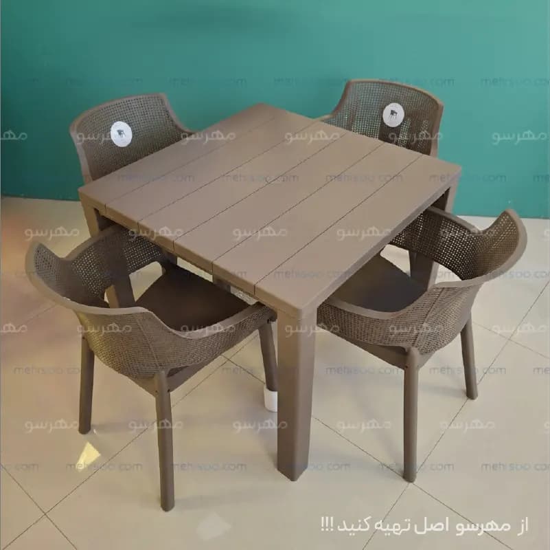 ست میز و صندلی پلاستیکی 4 نفره تالینا با میز طرح چوب — تصویر ۶