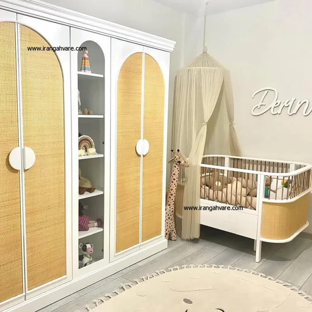 سرویس خواب کودک کمد 4 درب حصیری و تخت کودک نوجوان حصیری — تصویر ۴