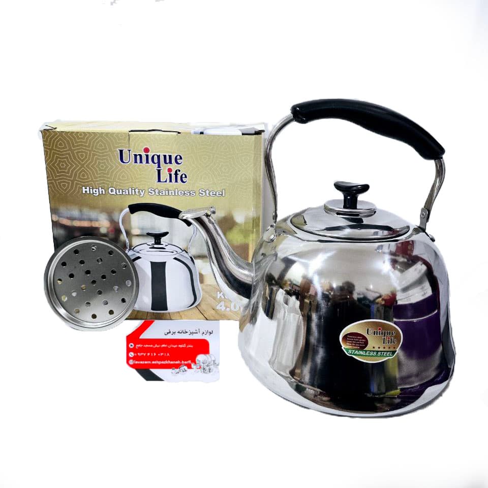 کتری استیل 4لیتری برند یونیک بدنه اهنربا نگیر صوتی شبکه دار — تصویر ۲
